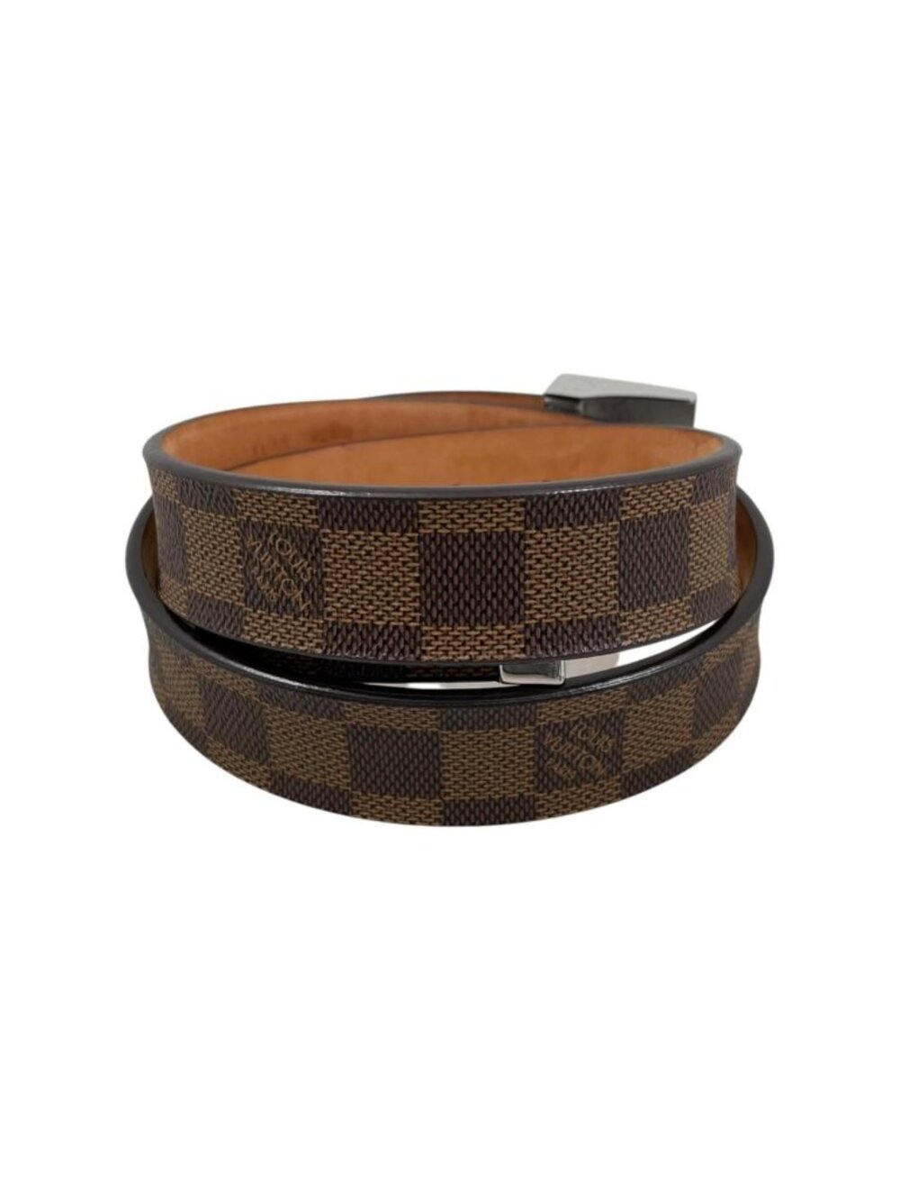 Louis Vuitton Belt Ceinture Carre Damier Ebene Logo Buckle Silver - Picture 2 of 12